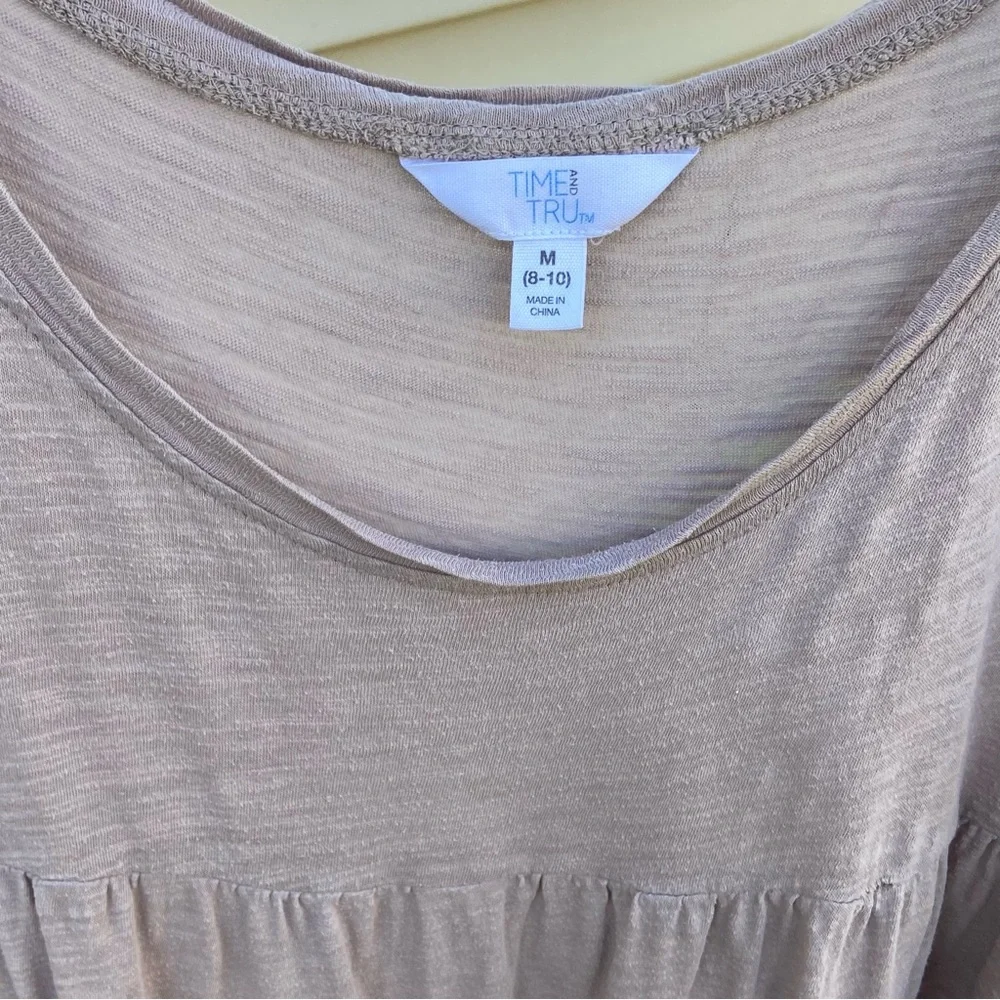 Used Time & True Sz-M/8-10 Cotton Pheasant Top, Tan, Well Worn-In Fair Condition